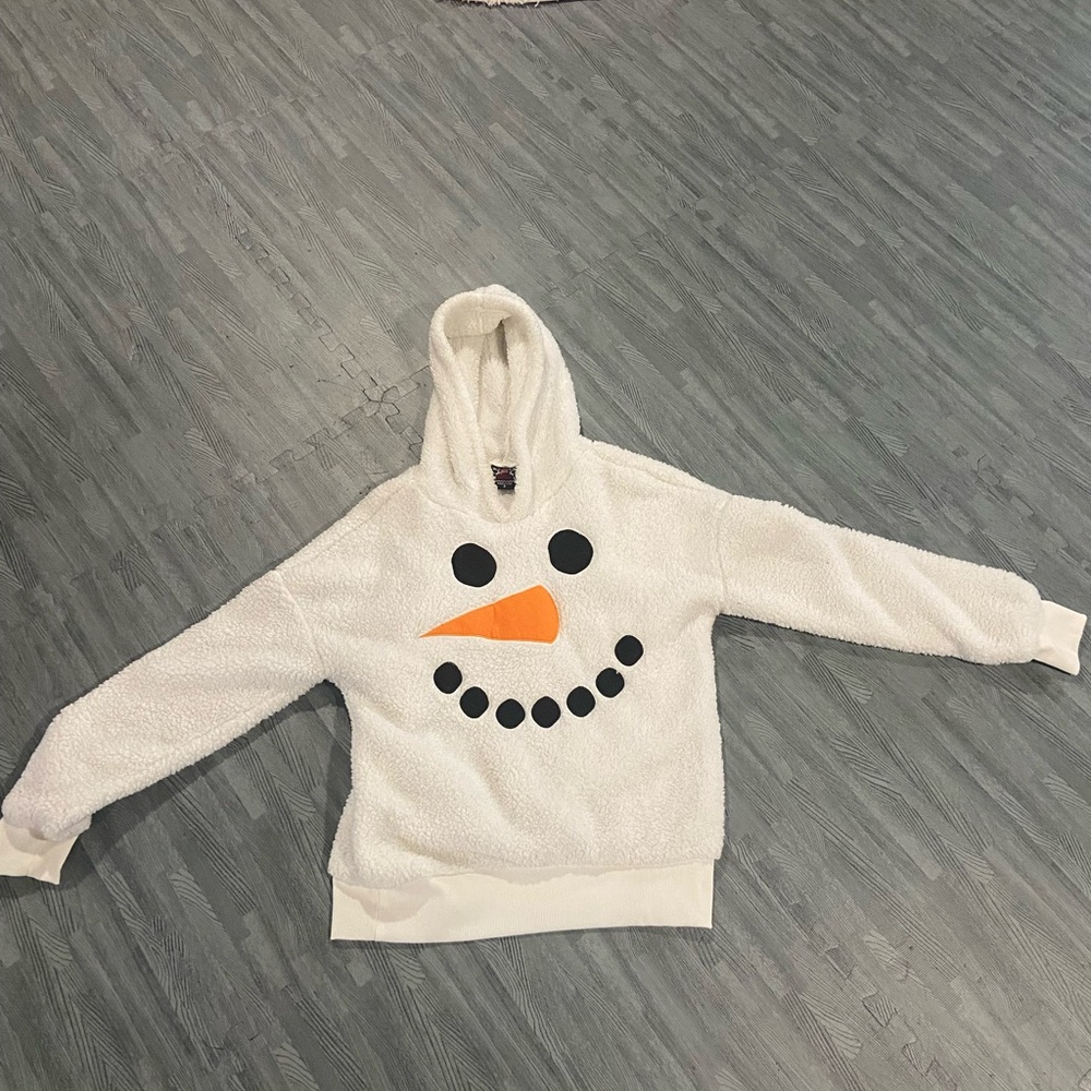 Snowman Face Hoodie in White and Orange